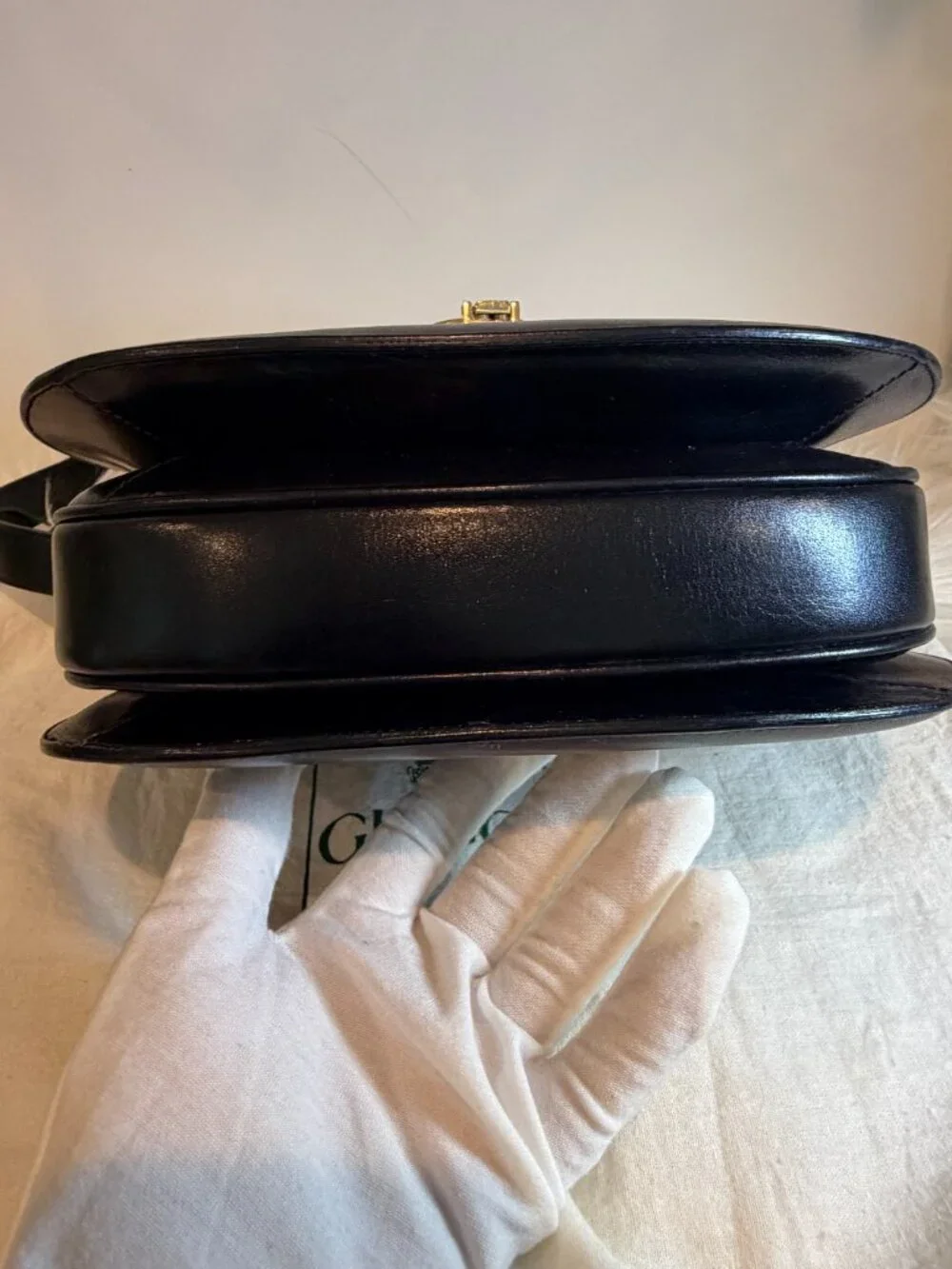 Vintage Gucci Black Box Calf Leather Saddle Shoulder Bag